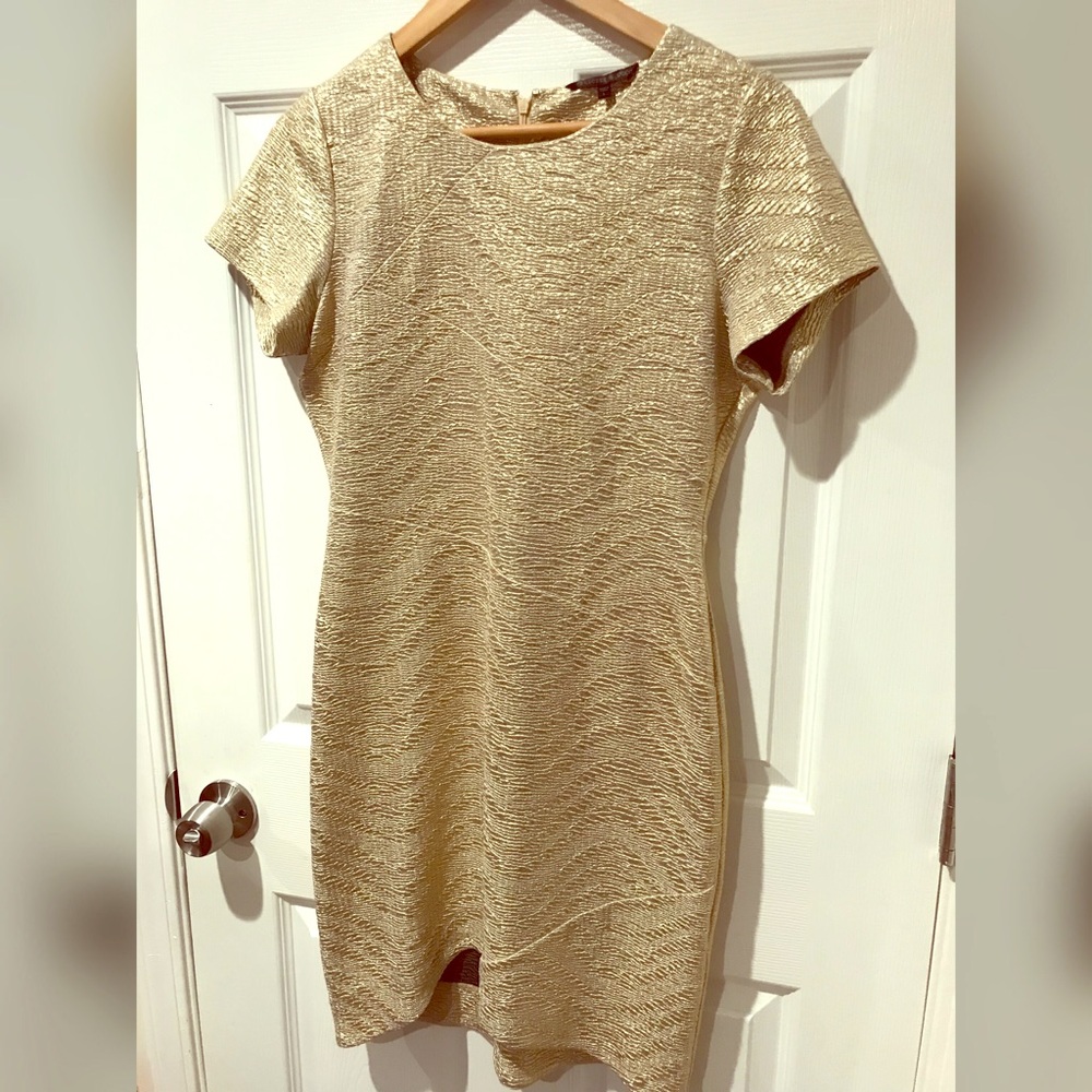 🚫 SOLD Metallic Gold Texture Knit Sheath dress